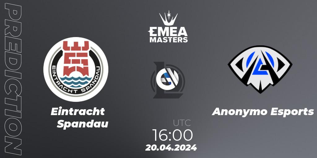 Pronóstico Eintracht Spandau - Anonymo Esports. 20.04.24, LoL, EMEA Masters Spring 2024 - Group Stage