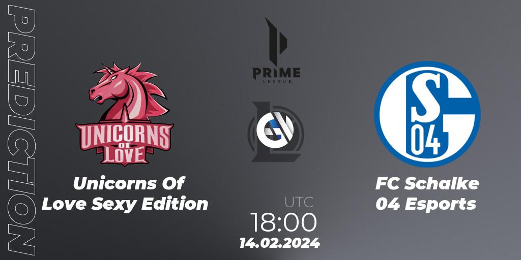 Pronóstico Unicorns Of Love Sexy Edition - FC Schalke 04 Esports. 14.02.2024 at 20:00, LoL, Prime League Spring 2024 - Group Stage