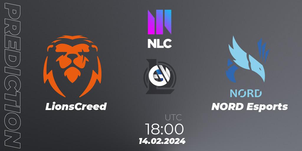 Pronóstico LionsCreed - NORD Esports. 14.02.2024 at 18:00, LoL, NLC 1st Division Spring 2024