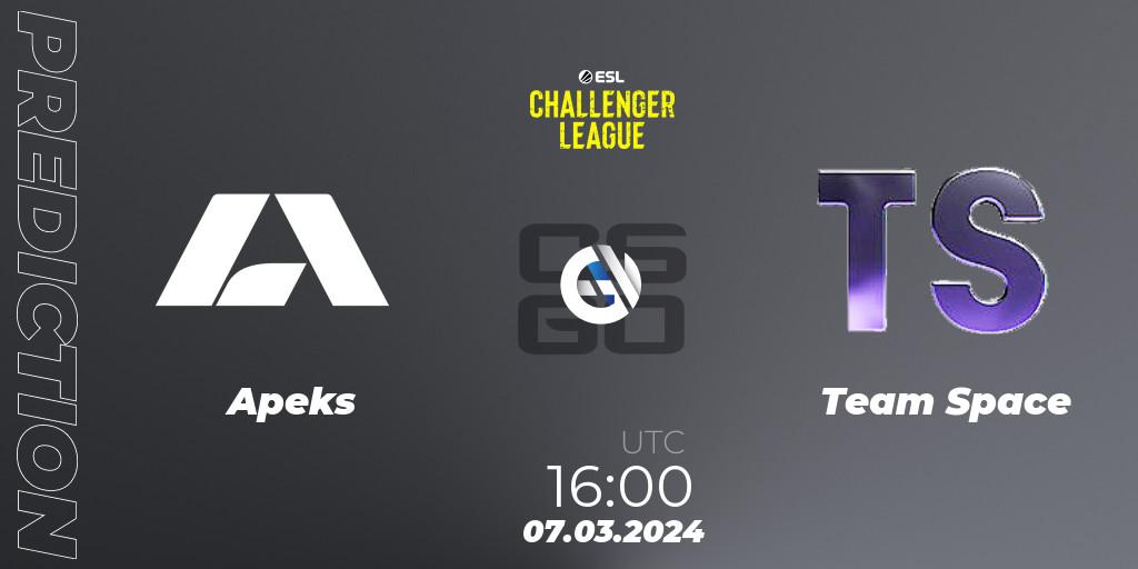 Pronóstico Apeks - Team Space. 07.03.2024 at 16:00, Counter-Strike (CS2), ESL Challenger League Season 47: Europe