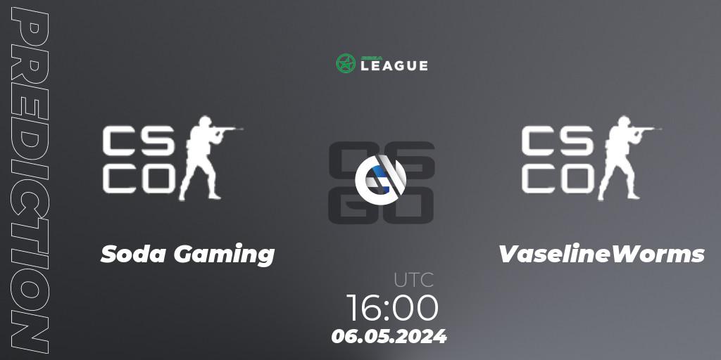 Pronóstico Soda Gaming - VaselineWorms. 06.05.2024 at 16:00, Counter-Strike (CS2), ESEA Season 49: Advanced Division - Europe