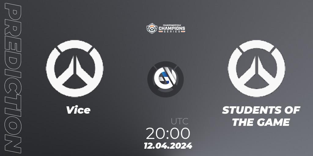 Pronóstico Vice - STUDENTS OF THE GAME. 12.04.2024 at 20:00, Overwatch, Overwatch Champions Series 2024 - North America Stage 2 Group Stage
