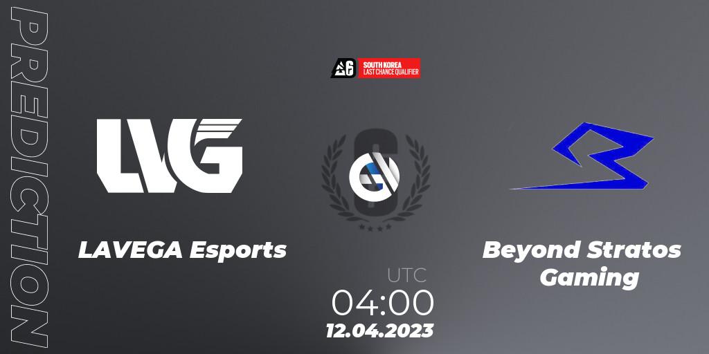 Pronóstico LAVEGA Esports - Beyond Stratos Gaming. 12.04.2023 at 04:00, Rainbow Six, South Korea League 2023 - Stage 1 - Last Chance Qualifiers