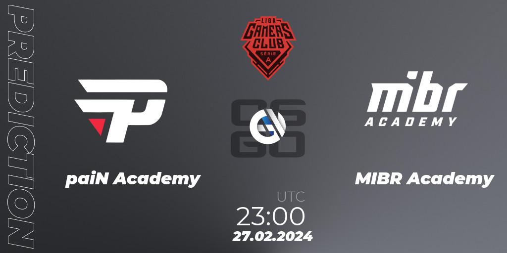 Pronóstico paiN Academy - MIBR Academy. 27.02.2024 at 23:00, Counter-Strike (CS2), Gamers Club Liga Série A: February 2024