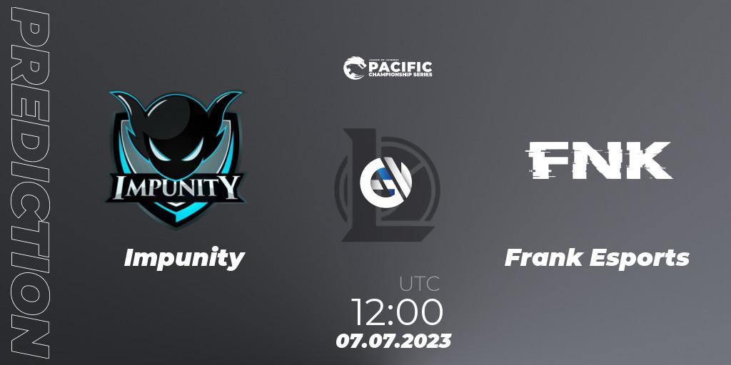 Pronóstico Impunity - Frank Esports. 07.07.2023 at 12:00, LoL, PACIFIC Championship series Group Stage