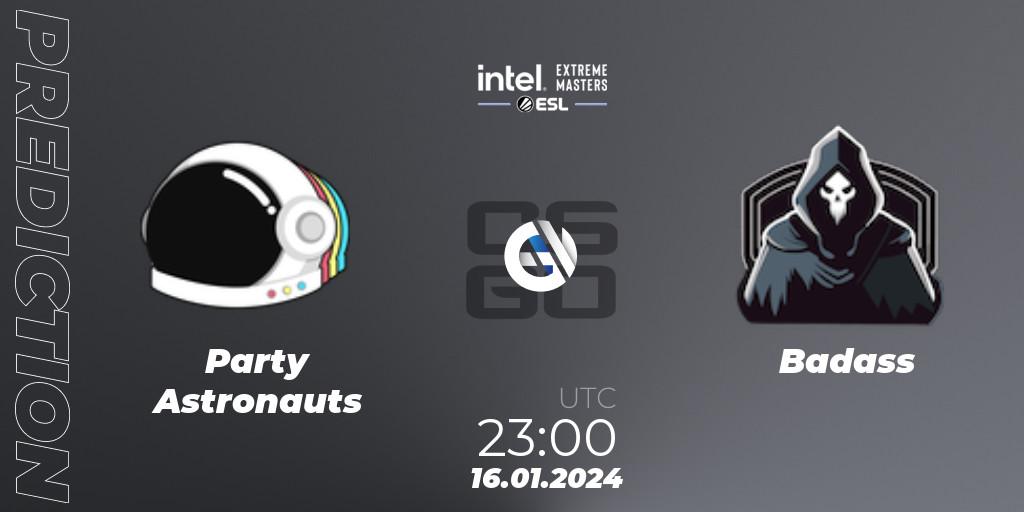 Pronóstico Party Astronauts - Badass. 16.01.2024 at 23:05, Counter-Strike (CS2), Intel Extreme Masters China 2024: North American Open Qualifier #1