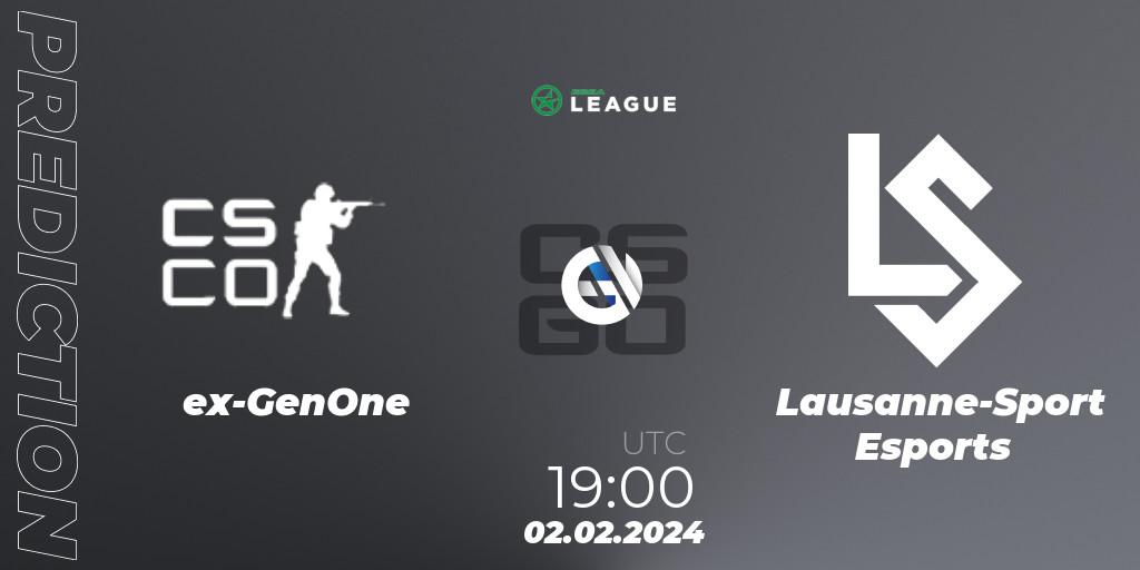 Pronóstico ex-GenOne - Lausanne-Sport Esports. 02.02.2024 at 19:00, Counter-Strike (CS2), ESEA Season 48: Advanced Division - Europe