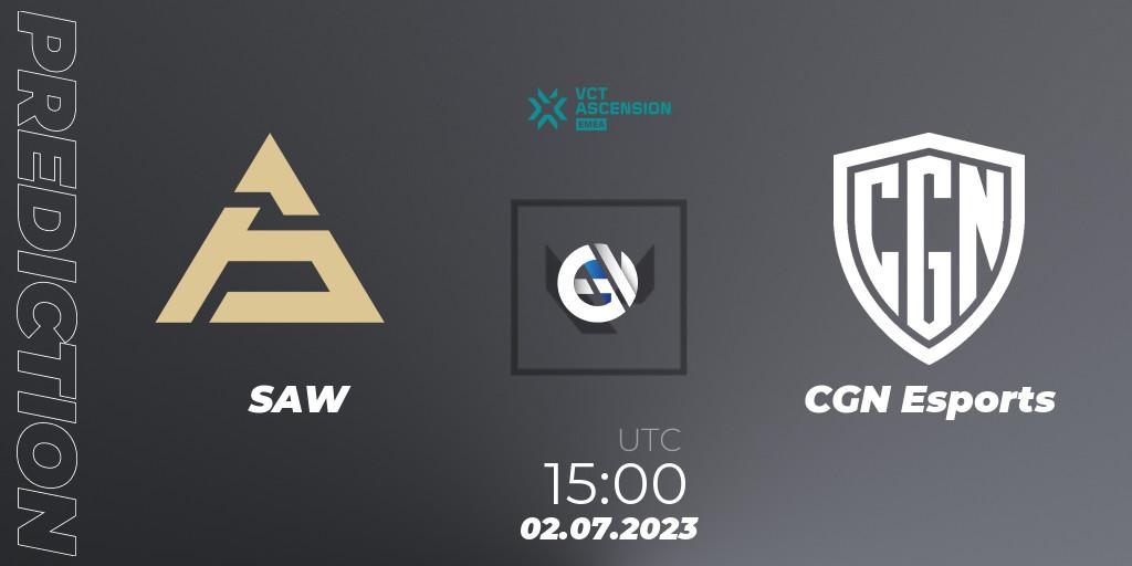 Pronóstico SAW - CGN Esports. 02.07.2023 at 15:00, VALORANT, VALORANT Challengers Ascension 2023: EMEA - Group Stage