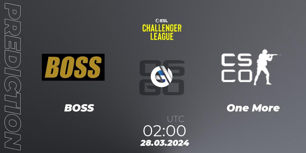 Pronóstico BOSS - One More. 28.03.2024 at 02:00, Counter-Strike (CS2), ESL Challenger League Season 47: North America