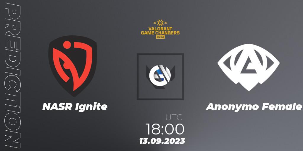 Pronóstico NASR Ignite - Anonymo Female. 13.09.2023 at 18:00, VALORANT, VCT 2023: Game Changers EMEA Stage 3 - Group Stage