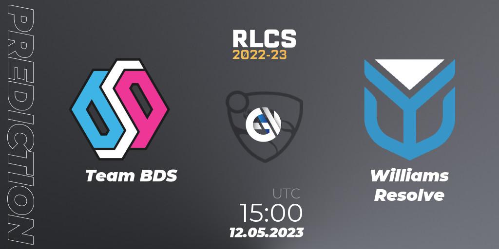 Pronóstico Team BDS - Williams Resolve. 12.05.2023 at 15:00, Rocket League, RLCS 2022-23 - Spring: Europe Regional 1 - Spring Open