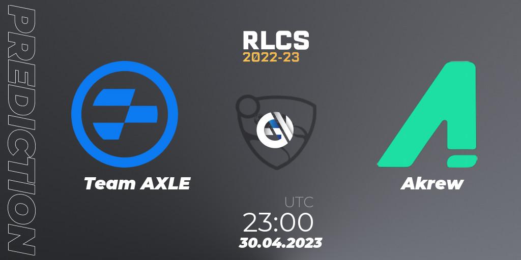 Pronóstico Team AXLE - Akrew. 30.04.2023 at 23:00, Rocket League, RLCS 2022-23 - Spring: North America Regional 1 - Spring Open: Closed Qualifier