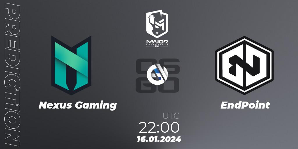 Pronóstico Nexus Gaming - EndPoint. 16.01.2024 at 22:00, Counter-Strike (CS2), PGL CS2 Major Copenhagen 2024 Europe RMR Open Qualifier 4