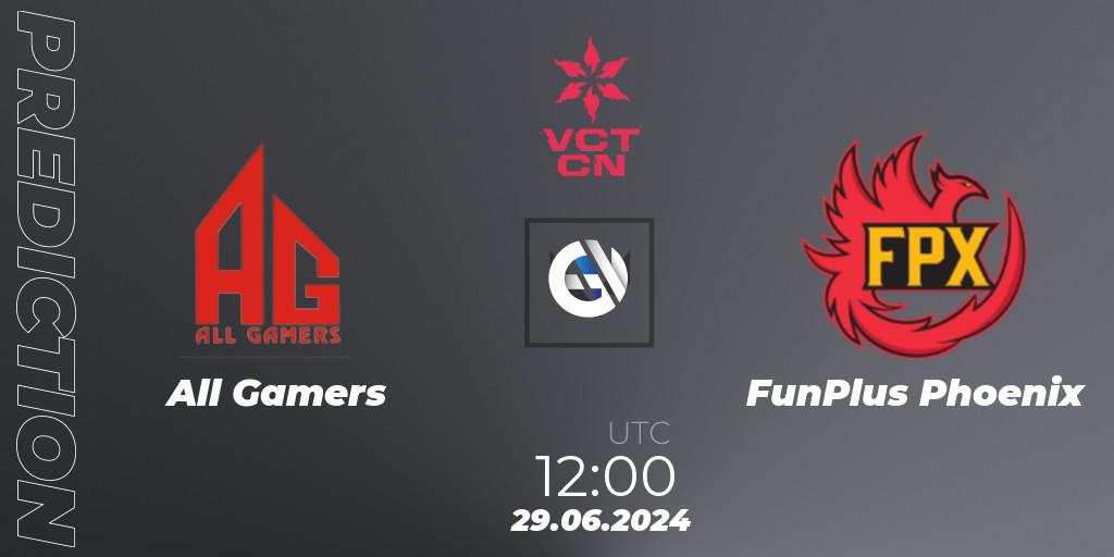 Pronóstico All Gamers - FunPlus Phoenix. 29.06.2024 at 12:00, VALORANT, VALORANT Champions Tour China 2024: Stage 2 - Group Stage