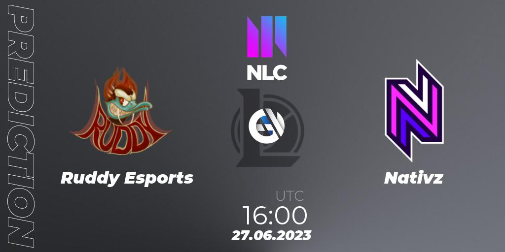 Pronóstico Ruddy Esports - Nativz. 27.06.2023 at 16:00, LoL, NLC Summer 2023 - Group Stage