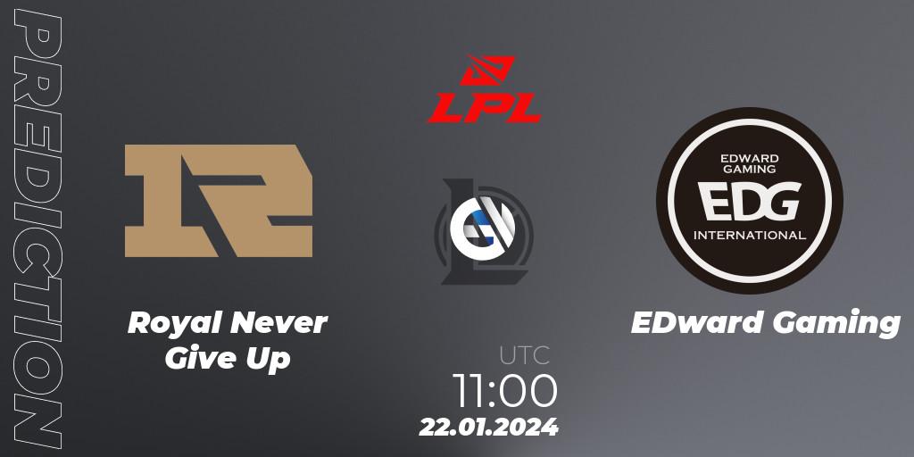 Pronóstico Royal Never Give Up - EDward Gaming. 22.01.24, LoL, LPL Spring 2024 - Group Stage