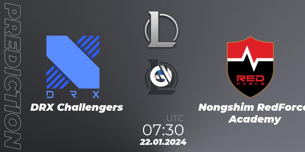 Pronóstico DRX Challengers - Nongshim RedForce Academy. 22.01.2024 at 07:30, LoL, LCK Challengers League 2024 Spring - Group Stage