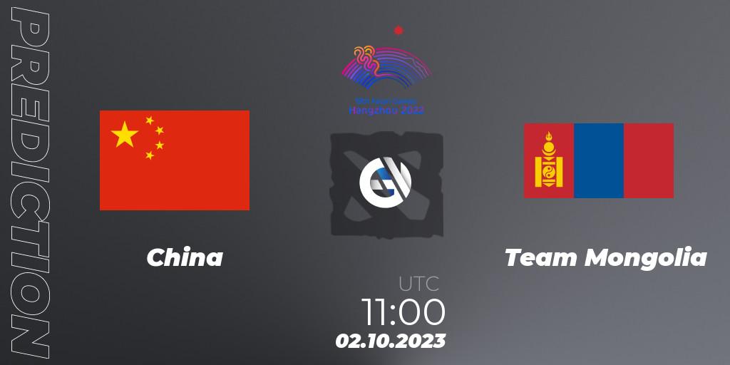 Pronóstico China - Team Mongolia. 02.10.23, Dota 2, 2022 Asian Games