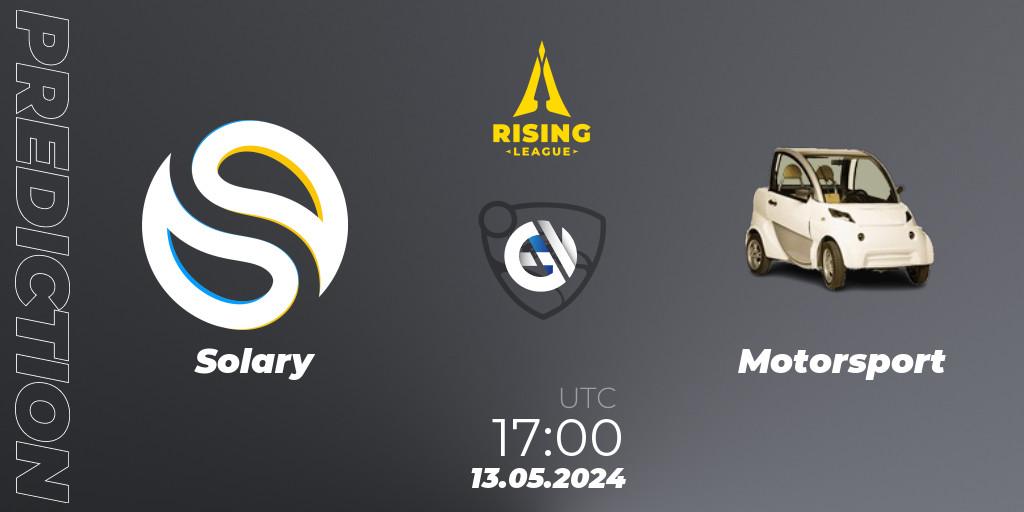 Pronóstico Solary - Motorsport. 13.05.2024 at 17:00, Rocket League, Rising League 2024 — Split 1 — Main Event