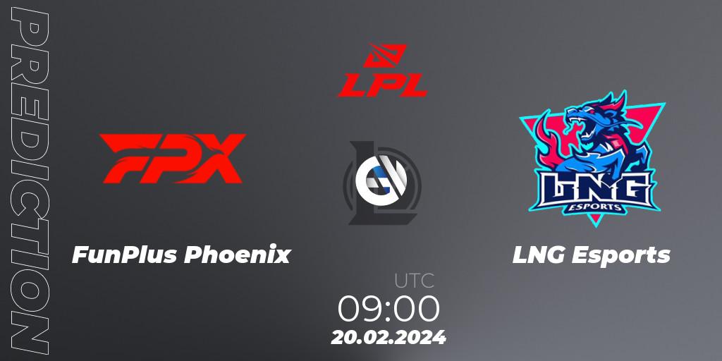 Pronóstico FunPlus Phoenix - LNG Esports. 20.02.2024 at 09:00, LoL, LPL Spring 2024 - Group Stage