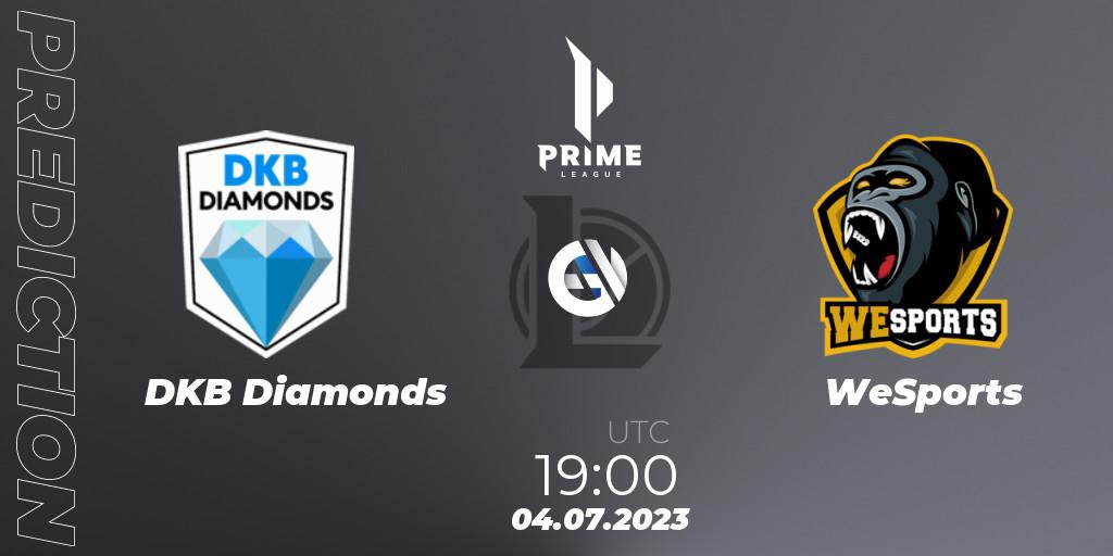 Pronóstico DKB Diamonds - WeSports. 04.07.2023 at 19:00, LoL, Prime League 2nd Division Summer 2023
