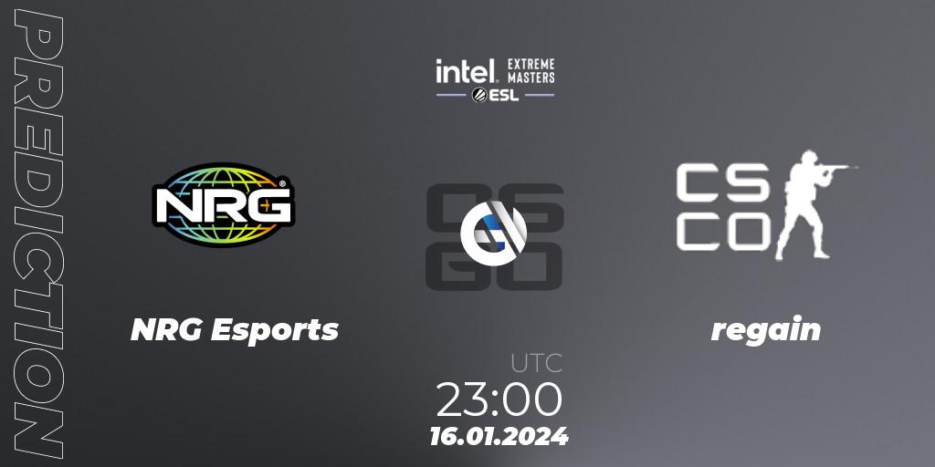 Pronóstico NRG Esports - regain. 16.01.2024 at 23:05, Counter-Strike (CS2), Intel Extreme Masters China 2024: North American Open Qualifier #1