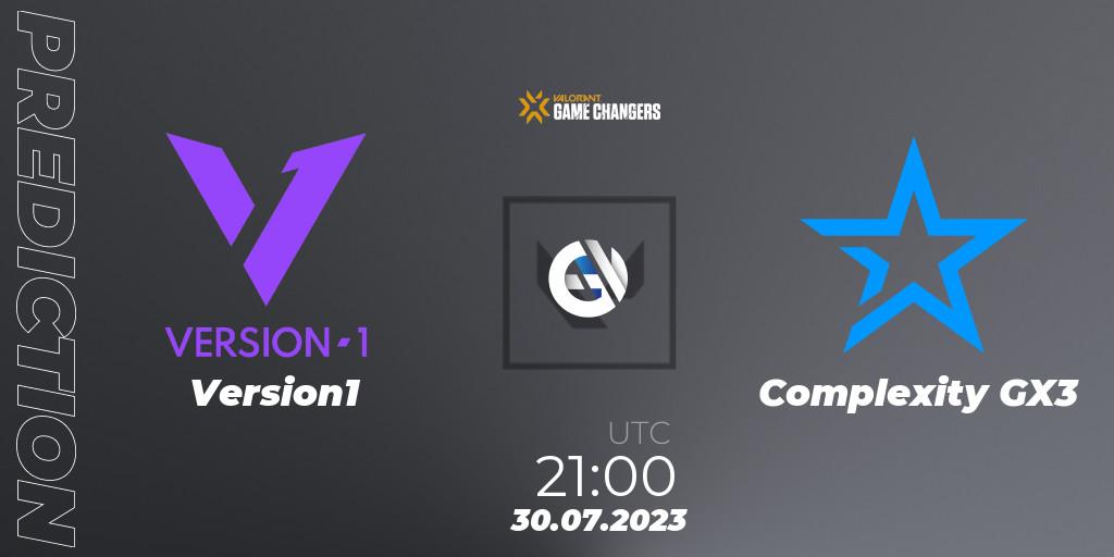 Pronóstico Version1 - Complexity GX3. 30.07.2023 at 21:10, VALORANT, VCT 2023: Game Changers North America Series S2