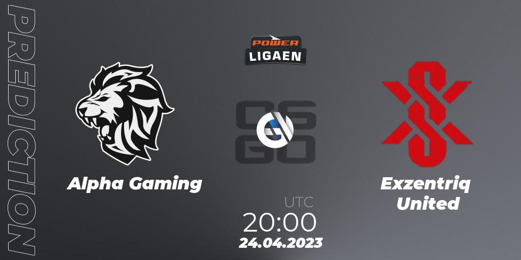 Pronóstico Alpha Gaming - Exzentriq United. 24.04.2023 at 20:00, Counter-Strike (CS2), Dust2.dk Ligaen Season 23