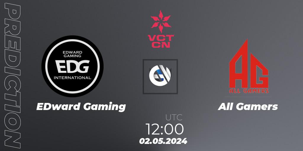 Pronóstico EDward Gaming - All Gamers. 02.05.2024 at 11:10, VALORANT, VALORANT Champions Tour China 2024: Stage 1 - Group Stage
