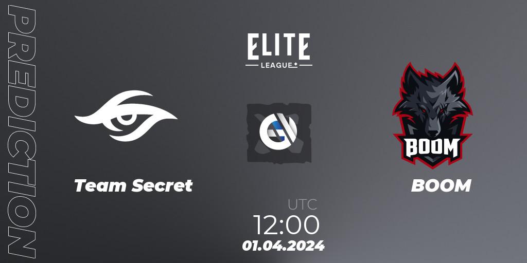 Pronóstico Team Secret - BOOM. 01.04.24, Dota 2, Elite League: Swiss Stage