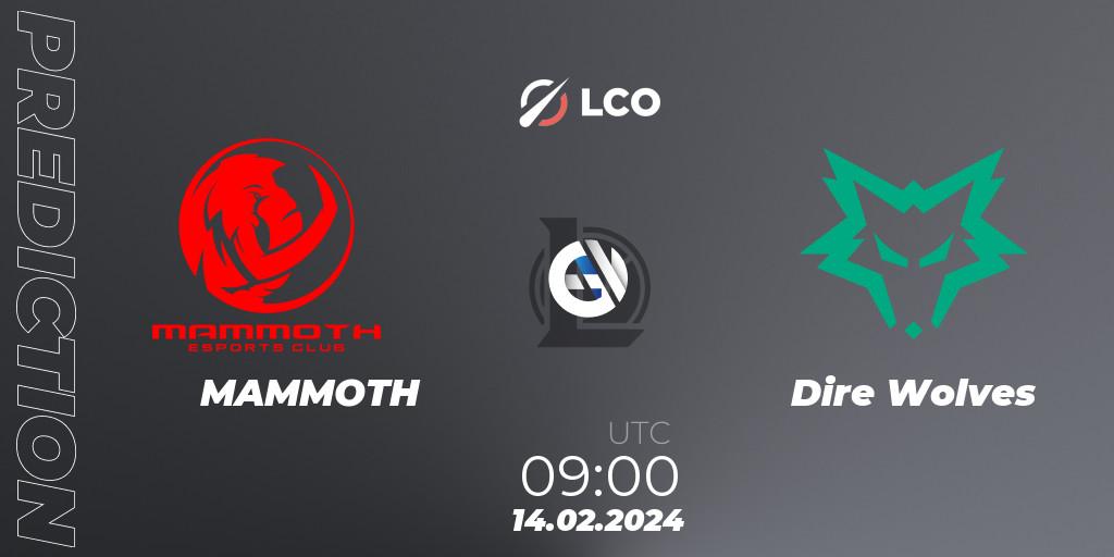 Pronóstico MAMMOTH - Dire Wolves. 14.02.24, LoL, LCO Split 1 2024 - Group Stage