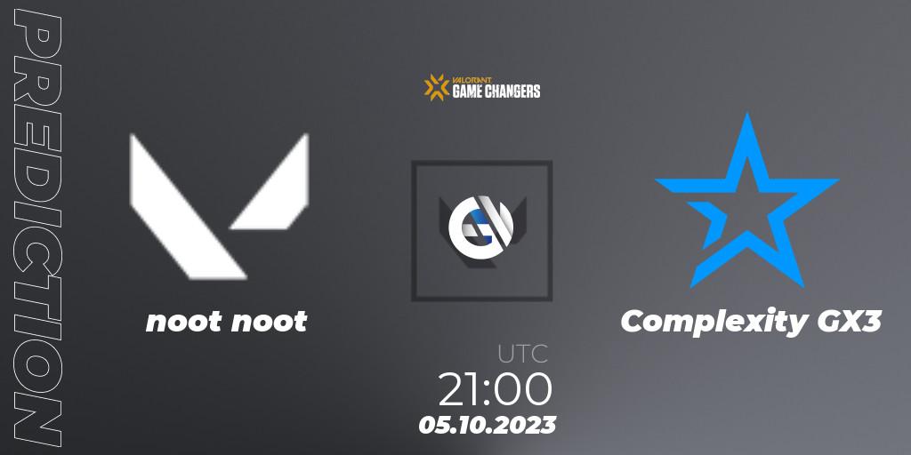 Pronóstico noot noot - Complexity GX3. 05.10.2023 at 21:00, VALORANT, VCT 2023: Game Changers North America Series S3