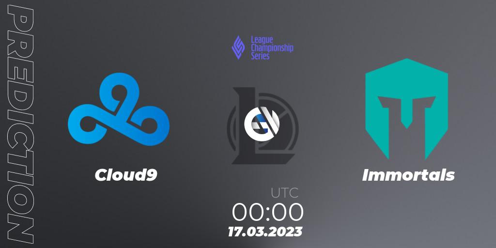Pronóstico Cloud9 - Immortals. 17.03.2023 at 00:00, LoL, LCS Spring 2023 - Group Stage