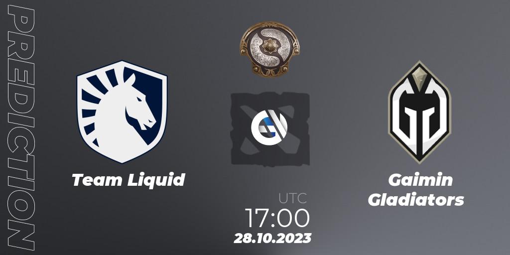 Pronóstico Team Liquid - Gaimin Gladiators. 28.10.2023 at 17:14, Dota 2, The International 2023