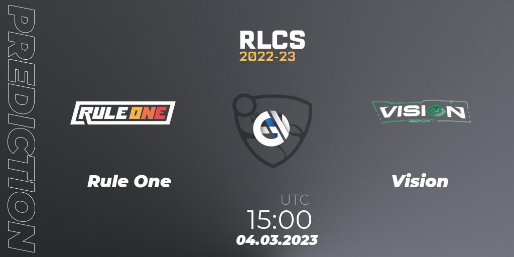 Pronóstico Rule One - Vision. 04.03.2023 at 15:00, Rocket League, RLCS 2022-23 - Winter: Middle East and North Africa Regional 3 - Winter Invitational