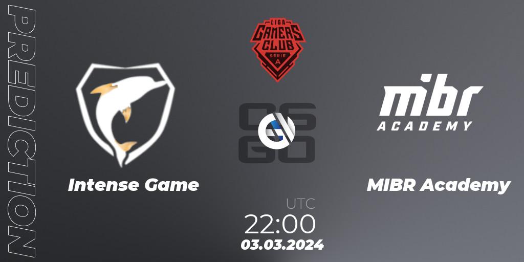 Pronóstico Intense Game - MIBR Academy. 03.03.2024 at 22:00, Counter-Strike (CS2), Gamers Club Liga Série A: February 2024