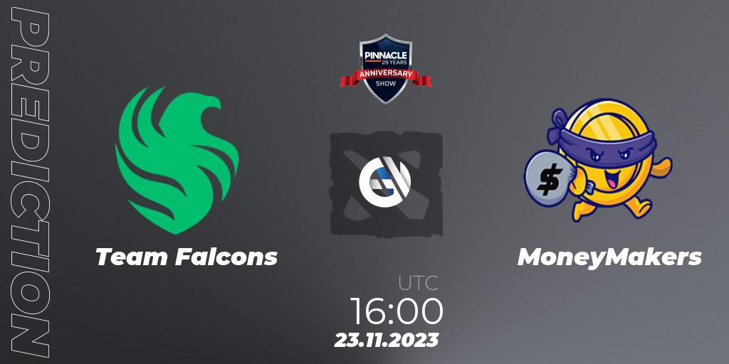 Pronóstico Team Falcons - MoneyMakers. 23.11.23, Dota 2, Pinnacle - 25 Year Anniversary Show