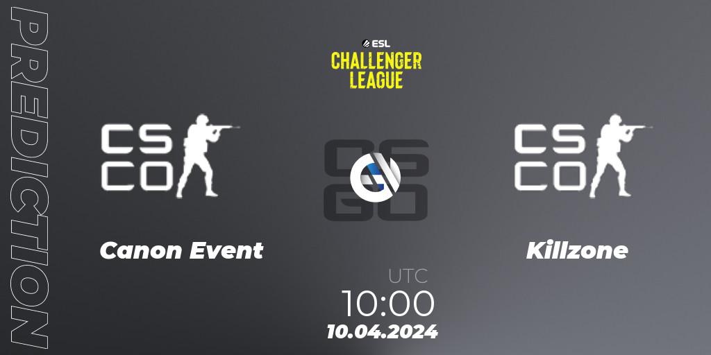 Pronóstico Canon Event - Killzone. 10.04.2024 at 09:40, Counter-Strike (CS2), ESL Challenger League Season 47: Oceania