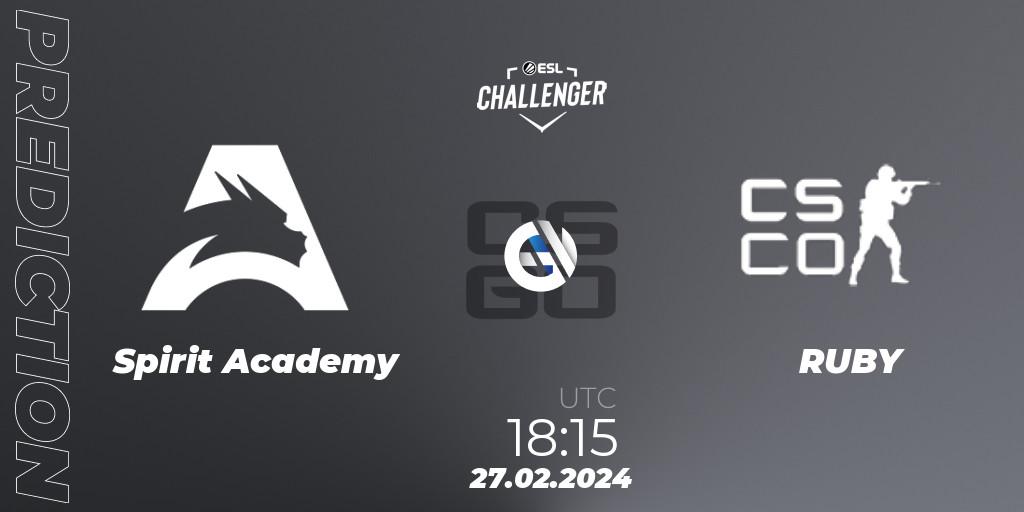 Pronóstico Spirit Academy - RUBY. 27.02.24, CS2 (CS:GO), ESL Challenger #56: European Open Qualifier