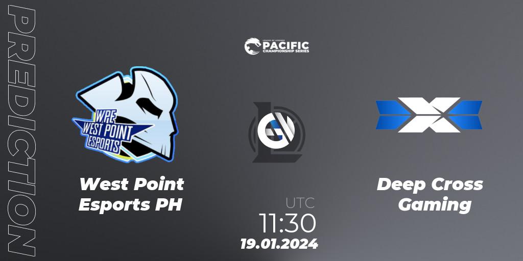 Pronóstico West Point Esports PH - Deep Cross Gaming. 19.01.2024 at 11:30, LoL, PCS Spring 2024