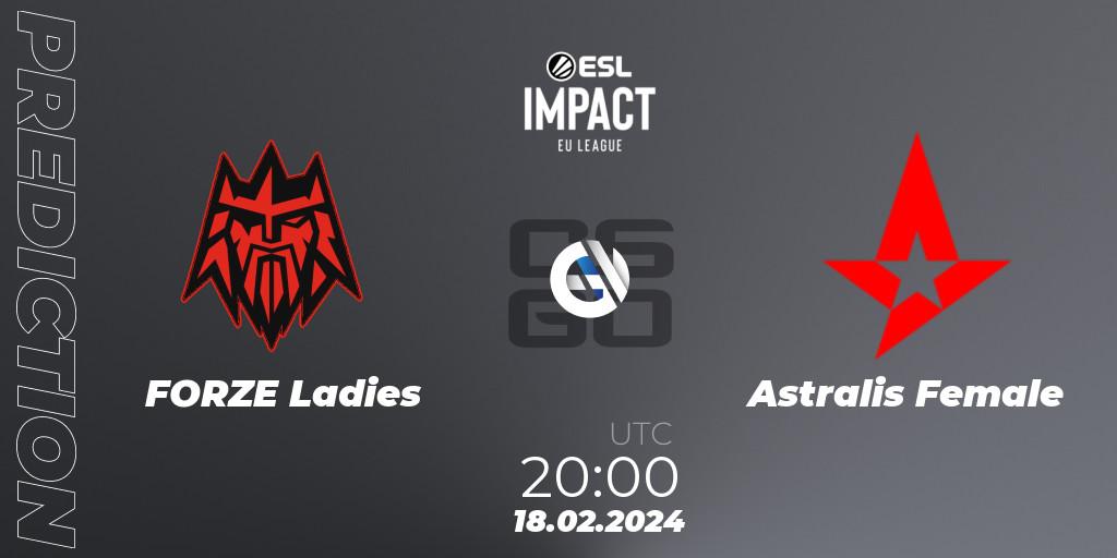 Pronóstico FORZE Ladies - Astralis Female. 18.02.2024 at 19:30, Counter-Strike (CS2), ESL Impact League Season 5: European Division - Open Qualifier #2