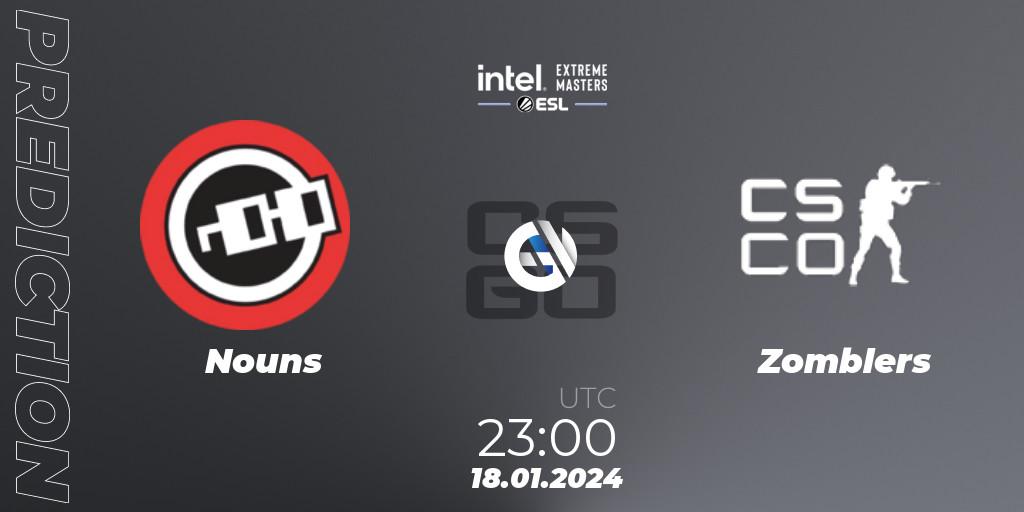 Pronóstico Nouns - Zomblers. 18.01.2024 at 23:00, Counter-Strike (CS2), Intel Extreme Masters China 2024: North American Open Qualifier #2