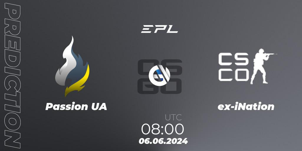 Pronóstico Passion UA - ex-iNation. 06.06.2024 at 08:00, Counter-Strike (CS2), European Pro League Season 16