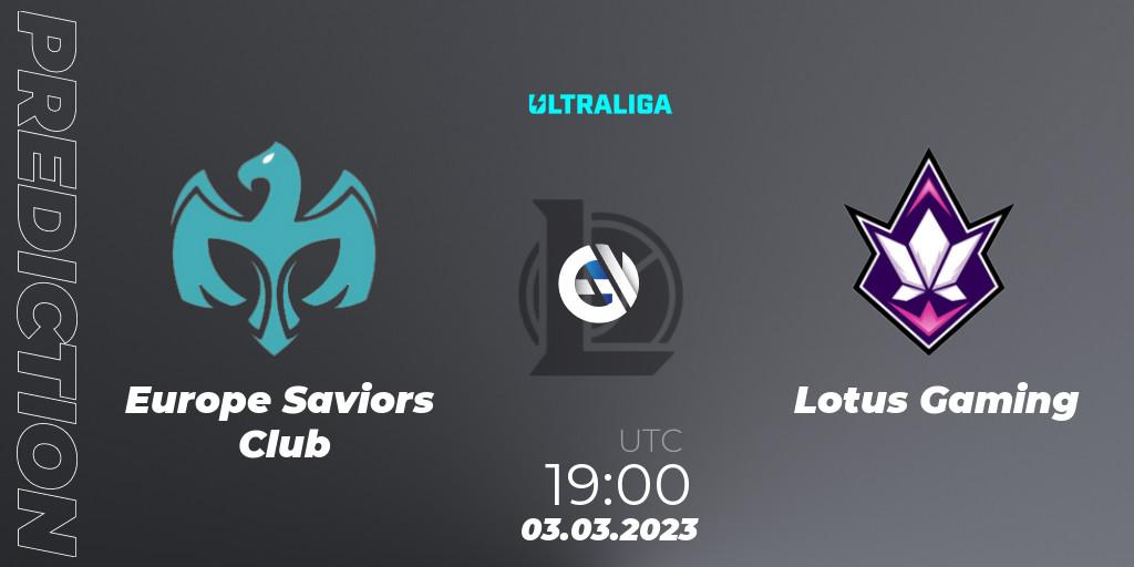 Pronóstico Europe Saviors Club - Lotus Gaming. 03.03.2023 at 19:00, LoL, Ultraliga 2nd Division Season 6