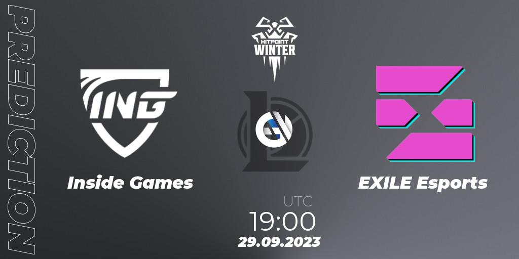 Pronóstico Inside Games - EXILE Esports. 29.09.23, LoL, Hitpoint Masters Winter 2023 - Group Stage