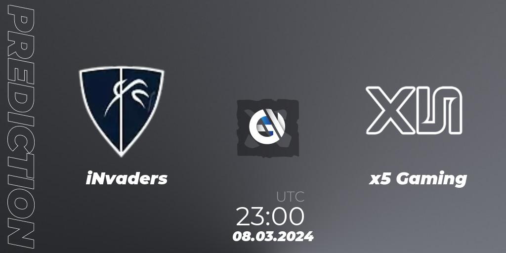 Pronóstico iNvaders - x5 Gaming. 12.03.2024 at 01:00, Dota 2, Maincard Unmatched - March