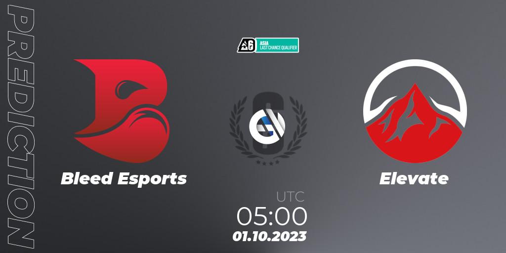 Pronóstico Bleed Esports - Elevate. 01.10.23, Rainbow Six, Asia League 2023 - Stage 2 - Last Chance Qualifiers