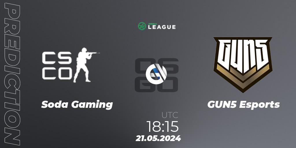 Pronóstico Soda Gaming - GUN5 Esports. 21.05.2024 at 18:15, Counter-Strike (CS2), ESEA Season 49: Advanced Division - Europe