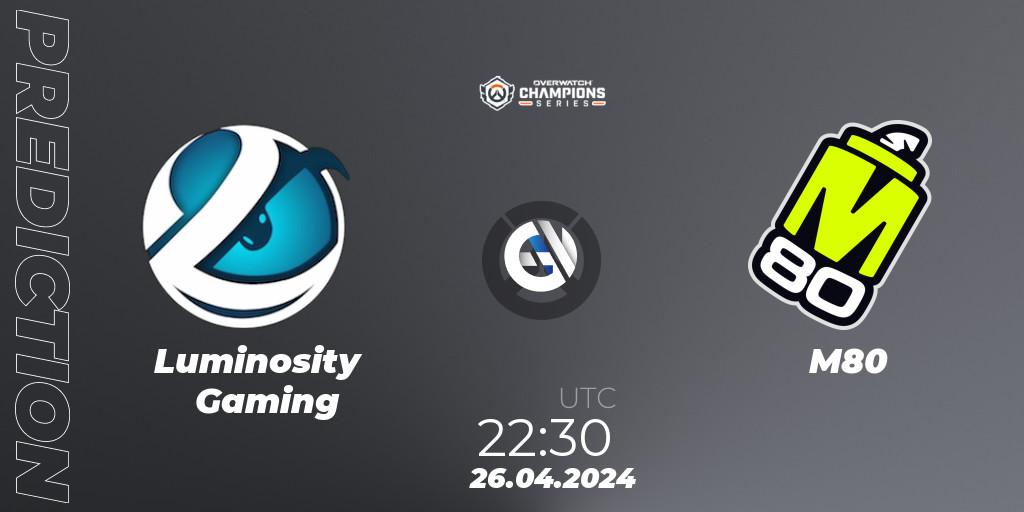 Pronóstico Luminosity Gaming - M80. 26.04.2024 at 21:00, Overwatch, Overwatch Champions Series 2024 - North America Stage 2 Main Event