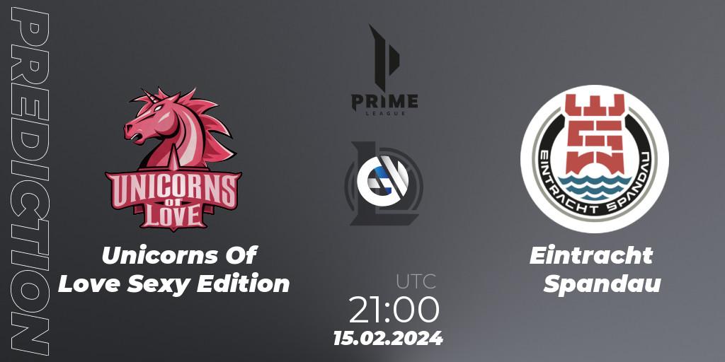 Pronóstico Unicorns Of Love Sexy Edition - Eintracht Spandau. 17.01.2024 at 19:00, LoL, Prime League Spring 2024 - Group Stage